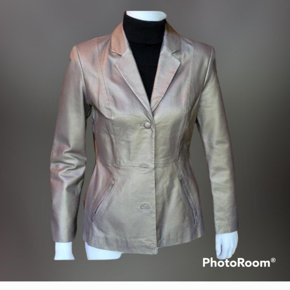 NEWPORT NEWS leather Blazer Size 4 Gold.  New Without Tags I